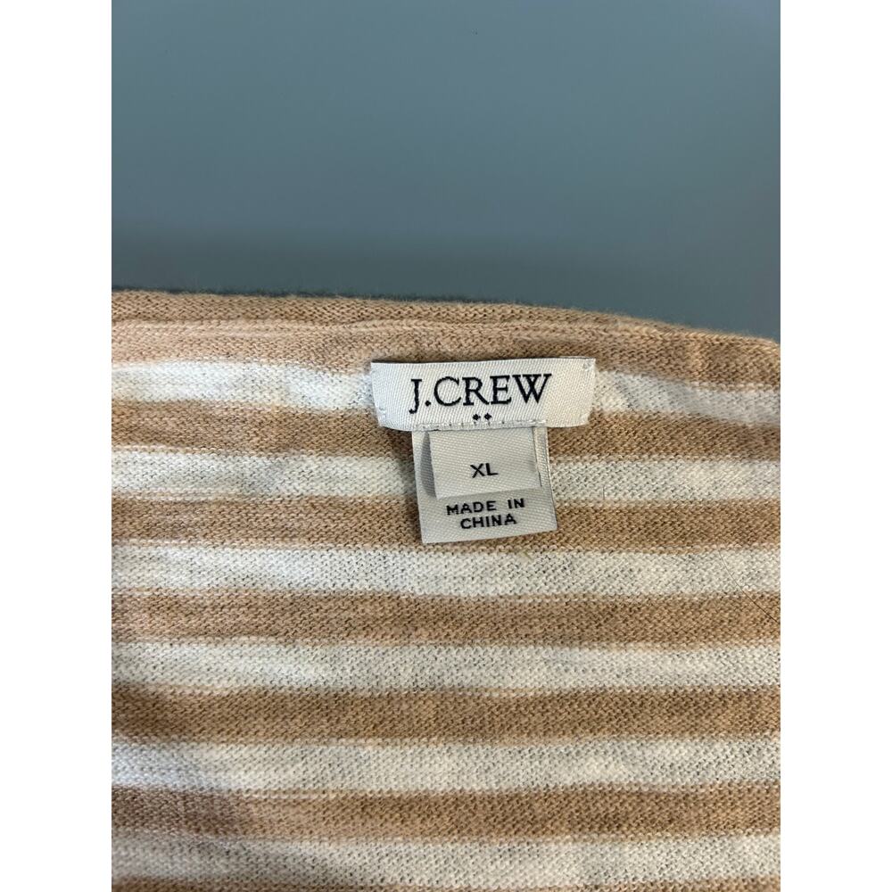 J. Crew tan white striped knit sweater womens XL round neck light weight - Picture 5 of 8